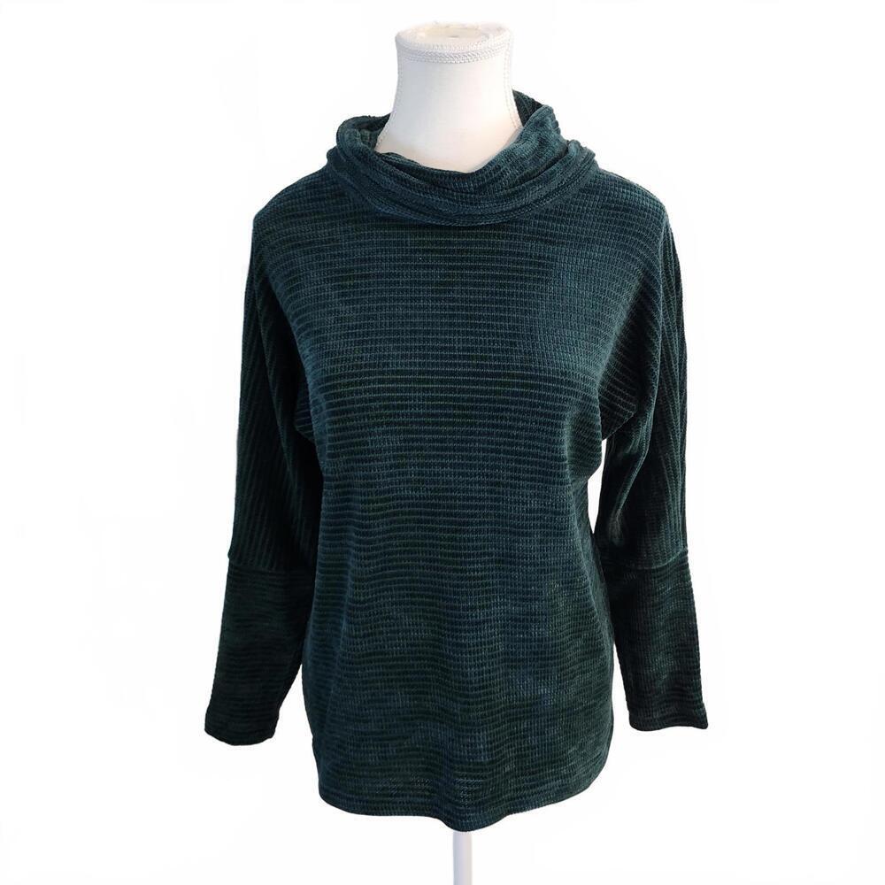 Chenault Knit Top Green S Ribbed Knit Cowl Neck Cozy Long Sleeve Women’s